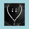 Earrings Necklace Bridesmaid Jewelry Set For Wedding Crystal Rhinestone Tear Drop-Shaped Fashion Pearl Pendants Earring Party Drop Dh1Br