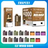 Kit d'origine ELFWORLD RELOAD 6000 Pod 6k Puff 0/2/3/5% Dispositifs de cigarettes électroniques rechargeables jetables Stylo vape avec batterie Type-C 650mAh préremplie 12 ml Remplacer VS vapme