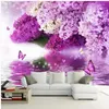 Sfondi di fiori viola idrologia riflessione farfalla sfondo muro soggiorno moderno215Z