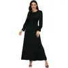 Этническая одежда Рамадан Мусульманские женщины Сплошной цвет атласное длинное платье Арабская Абая Исламская Дубай Бусы Вечернее элегантное платье макси