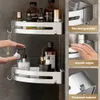 Bathroom Shelves Bathroom Shelf No Drill Wall Mounted Shampoo Bottle Shower Corner Rack Toilet Storage Rack Aluminum Bathroom Kitchen Accessories 231204