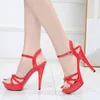 Sandały damskie czerwone buty platformowe pasek kostki sandał żeńska moda letnia 13 cm seksowne cienkie obcasy modele sandały na wybiegu x0025 231204