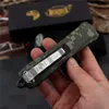 Estilo estadounidense MICRO TECH 163 Navaja de bolsillo automática de medio diente de doble filo, mango de aleación de aluminio y zinc (edredón), herramientas tácticas de autodefensa de combate Cuchillos EDC