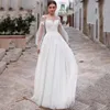 Jewel oco clássico vestidos de casamento para mulheres botão coberto a linha fantasia poeta applique castelo feito sob encomenda