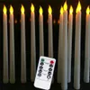 Pack of 12 Warm White Remote Flameless LED Taper Candles Realistic Plastic 11 inch Long Ivory Battery Operated Candlestic 220606272r