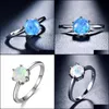 Solitaire Ring Luckyshine 6 PCS/Lot Royal Style Round Blue Fire Opal Gemstone 925 Sier 여성 결혼 반지 가족 친구 휴일 선물 DHJI0
