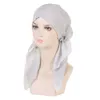 Donne musulmane Solido Pre-Legato Foulard Femminile Lucido Turbante Cancro Chemio Cappello Cappello Perdita di Capelli Copertura Copricapo Copricapi Stretch Bandana