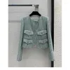 Kurtki damskie 2023 Spring/Summer Mint Green Four Pocket Soft Tweed Celebrity Coat