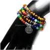 Chain Link Armbanden Nartrual 108 Mala Tijgerogen Steen 7 Chakra Energie Yoga Armband voor mannen en vrouwen Drop Delivery Sieraden Dhgr2