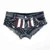 Shorts femininos jeans com bandeira dos EUA impressa para mulheres cintura baixa sexy nightclub pólo dança jeans mini tentação praia