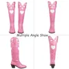 Buty Aosphiraylian Różowy kształt serca Kolanowe wysokie kowbojskie buty dla kobiet retro patchwork szycie kwiatowe buts butów 231204