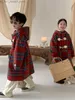 Down Coat Brother and Sister Children's Coat 2023 Winter Boys Girls Korean Grid One Piece Plush Kid Coat Thicked Hooded Mid Length Top Q231205