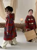 Down Coat Brother and Sister Children's Coat 2023 Winter Boys Girls Korean Grid One Piece Plush Kid Coat Thickened Hooded Mid Length Top Q231205