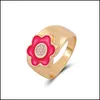 Pierścienie zespołowe ins for dziewczyny vintage love heart yin yang kwiat pierścień złota platowana emalia para para prezent biżuteria upuszcza dostawa dhchi