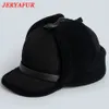 Casquettes de baseball JERYAFUR haute qualité hiver en cuir chapeau hommes fourrure agneau laine chaud épais oreillettes Bomber chapeaux hommes casquette de Baseball chapeau russe 231204