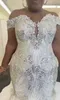 2024 Nowa luksusowa sukienka ślubna syreny z ramion ciężkie koraliki ręczne kryształowe cekiny marszczyzny organza panna młoda formalne suknie afrykańskie vestidos de novia