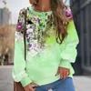 Damen-Kapuzenpullover, lockeres Sweatshirt mit Blumendruck, Boho-Stil, mit O-Ausschnitt, 3-Knopf-Dekor, lässig für Herbst/Herbst-Frauen