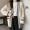 Women Sweters Varsity Cardigan Long Rleeve Vneck OpenFront Kurting dla kobiet Preppy Style 231204