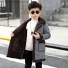 Down Coat 2023 Children Casual Woolen Coat Fall Winter Boys Handsome Plush Velvet Heavy Outerwear Clothes Kids Splicing Pocket Trench Coat Q231205