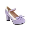 Dress Shoes Yellow Purple Mint Green Round Closed Toe Autumn Women's Platform Pumps With Bowtie Lolita Ladies Mary Janes Heels