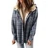 Women's Jackets Women Coats Long Sleeve Hooded Covered Button Print Plaid Cardigan Pockets High Street Loose Fit Outerwear Autumn