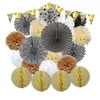 Autres fournitures de fête d'événement Mi Primera Comunion Décoration Rose Bleu Ensemble Suspendu Papier Fans Cérémonie De Mariage Faveur Tissu Pompons Fleur Baptême Décor 231205