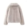 Pele feminina outono/inverno casaco artificial moda gola polo manga longa quente na moda e estilo de rua