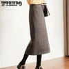 Gonne WTEMPO Classico Plaid Midi Donna Autunno Vintage Elegante Ufficio Signore Dietro Lo Spacco Progettato Allmatch Harajuku Moda 231204