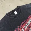 Camisetas pretas vintage lavadas de manga curta masculinas com estampa gráfica camisas casuais M-XL