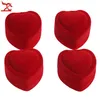 Mini estojo de transporte vermelho fofo, dobrável, caixa de anel em formato de coração vermelho para anéis, tampa aberta, caixa de exibição de veludo, embalagem de joias, 24 peças, 212s