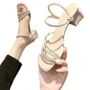 Сандалии Женские На среднем каблуке Высокий каблук Открытый носок Римская плетеная верхняя одежда S Для Женская обувь