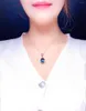 Pendants S925 Silver 45cm Necklace Dark Sapphire Jewelry For Women Bohemia Collares Blue Topaz Pendant Girls