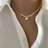 Foxanry 925 Sterling Gümüş Kolye Kadınlar için Modaya uygun zarif asimetri zinciri inciler pürüzsüz aşk kalp gelin mücevher sevgilisi hediyeler215a