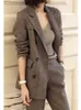 Kvinnors tvådelar Byxa Woolen Blazer och Pantsuits Chic Elegant Korean Fashion Trousers Outfits Autumn Female Suit Jacket 2 Set 231204