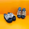 Slope heel thick sole sponge cake leopard pattern zebra one line plush slippers, size 35-43, imitation animal pattern four season slippers 231205