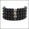 Bracelets de charme Bracelet en pierre naturelle hommes Micro pavé pour femmes bijoux perle noire livraison directe Dhar7