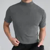 Herrdräkter A2966 Män tunn t -skjorta fast färg hög krage turtleneck kort ärm streetwear fitness casual kläder 2023 fritid