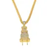 Mens Iced Out Bling Bling Plug Pendant Necklace Gold Silver Color Charm Micro Pave Full Rhinestone Hiphop Jewelry 200928277p