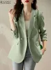 Ternos femininos Blazers ZANZEA-Blazer a Manches sulfurpour Femme Combinaison Decontractee Col a Revers Couleur Unie Trajes de Travail elegantes Modo Automne 231205