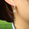 新しい到着ローズゴールドメッキスターチャームダングングルチェーンスターCZフープ双方向のクリスマスギフトスターEarring9092389を使用