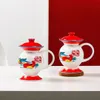 Botellas de agua GIANXI Taza de escupidera de cerámica china retro Doble felicidad Tazas de pato mandarín con tapa Regalos de boda Taza nostálgica Drinkware 231205