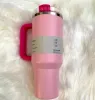 Pink Flamingo 40 Unzen Quencher H2.0 Kaffeetassen Tassen Outdoor Camping Travel Car Cup Edelstahl Tumblers Tassen Silikongriff