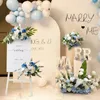 Decorative Flowers Wreaths Blue wedding flower arrangement event celebration welcome area decoration fake flowers hanging road lead the ball 231205