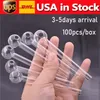 Stock aux États-Unis Tuyaux de brûleur à mazout en verre 100pcs / boîte 4 pouces Épaisseur de pot droit Tubes de haute qualité Tuyau en verre pour Bongs Dab Oils Rig Pipe à fumer