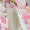 Jaquetas femininas pista tweed jaqueta 2023 outono tie dye designer de lã curto cardigan casaco feminino moda rosa outwear casaco feminino