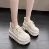 Dress Shoes Women Casual 7.5CM Height Increased PU Leather Chunky Thick Bottom Sneakers Pumps Platform Flats Vulcanized