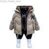 Down Coat Boys' Winter Cotton Coat 2023 New Children's Thickened Down Cotton Coat Jacket Top Trendy Baby Hooded Mid length Cotton Coat Q231205