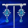 Flower Aquamarine Diamond Dangle Earring 100% Real 925 Sterling Silver Wedding Drop Earrings for Women Bridal Engagement Jewelry