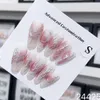 Falsas unhas artesanais y2k imprensa em rosa punk luxo design francês reutilizável adesivo falso caixão longo dor de mão acrílico 231204