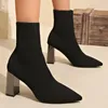 Kleid Schuhe Herbst Stricken Kurze Stiefel Frauen Mode High Heels Knöchel Bequeme Slip-on Für